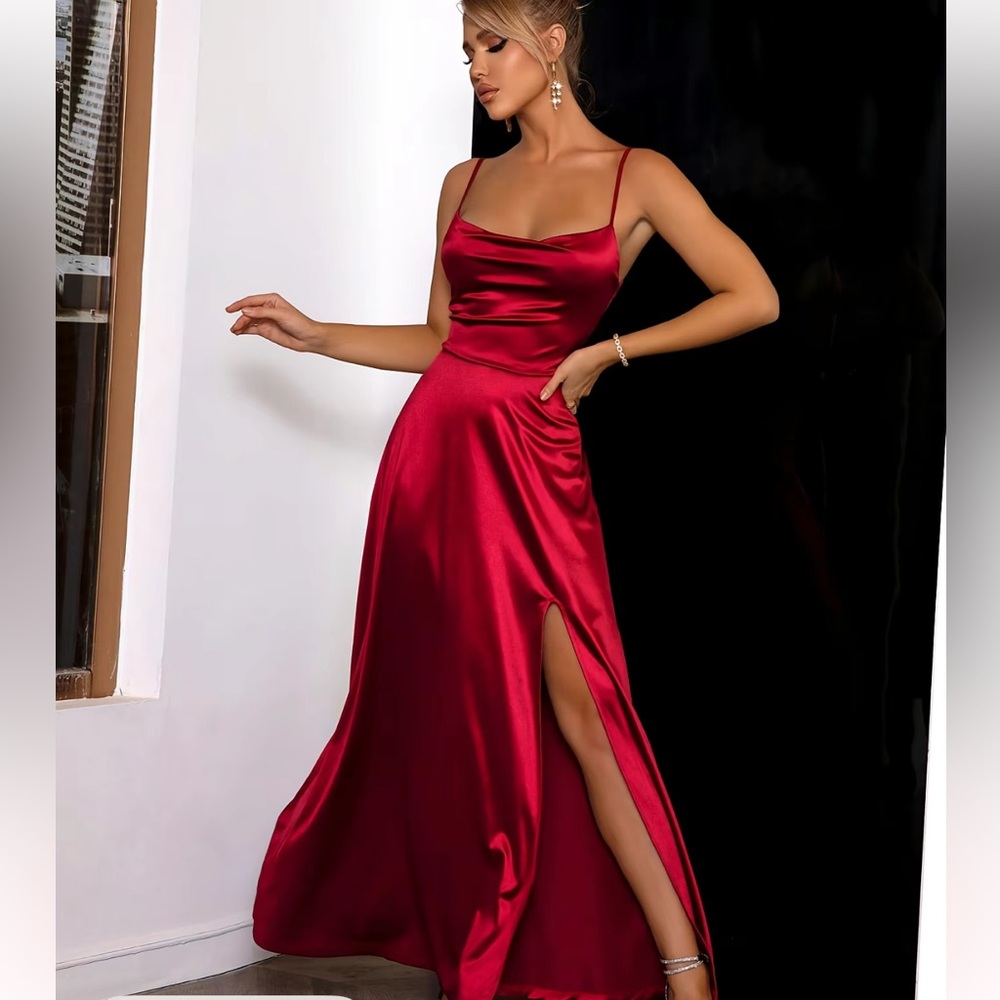 Elegant Red Satin Maxi Dress